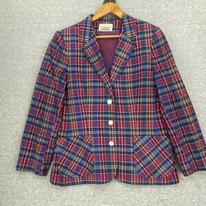 Vintage Country Suburbans Blazer Womens 16 Blue Red Plaid Button Jacket UNION